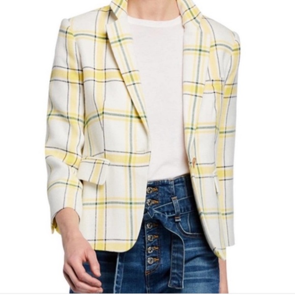 Veronica Beard Schoolboy Plaid White Yellow Green Blazer NWOT - Picture 3 of 9
